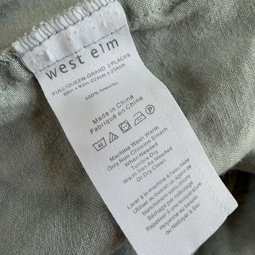 West Elm European Flax 100% Linen Duvet Cover Queen / Full Size Blue Gray